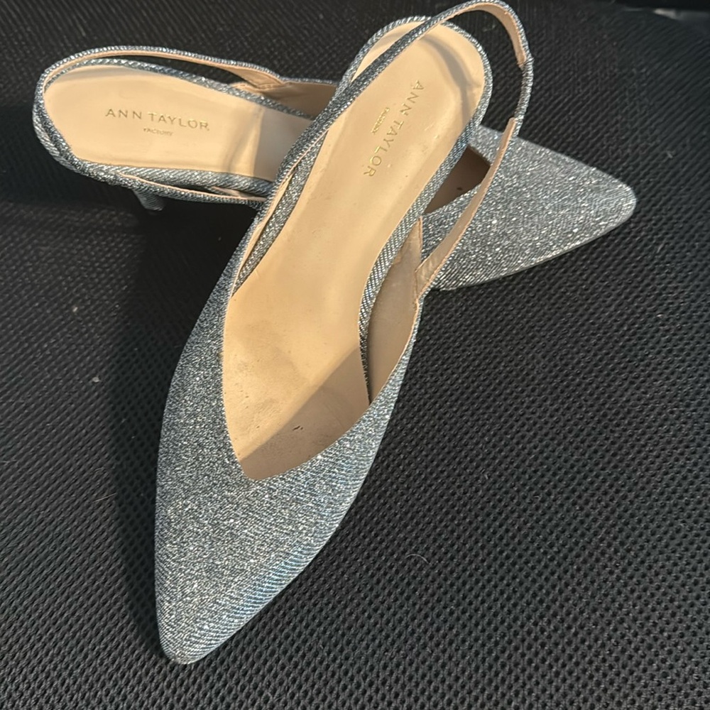 Ann Taylor Glittering Silver Slingback Heels